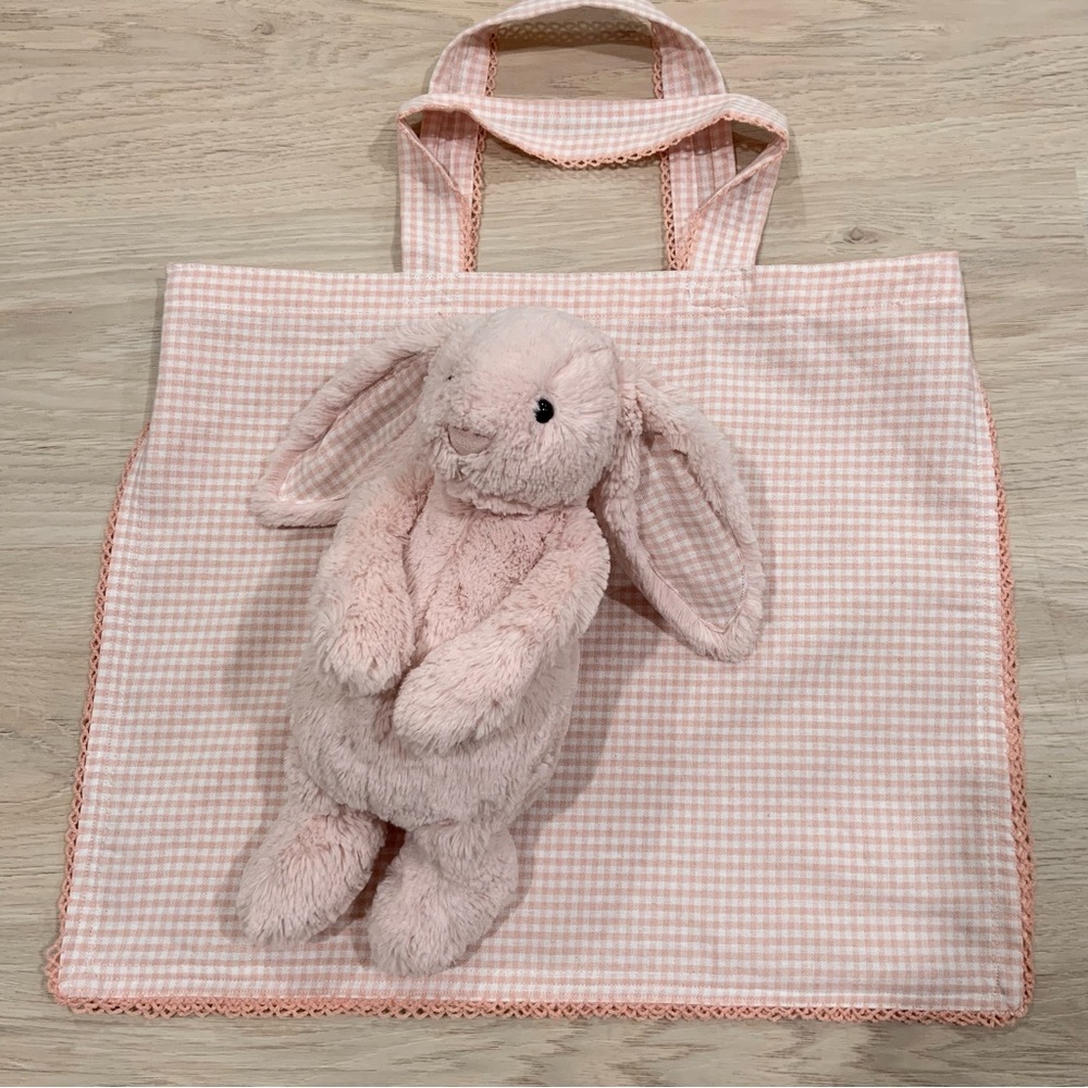 Jellycat Blush Bashful Bunny and Pink Gingham Tote